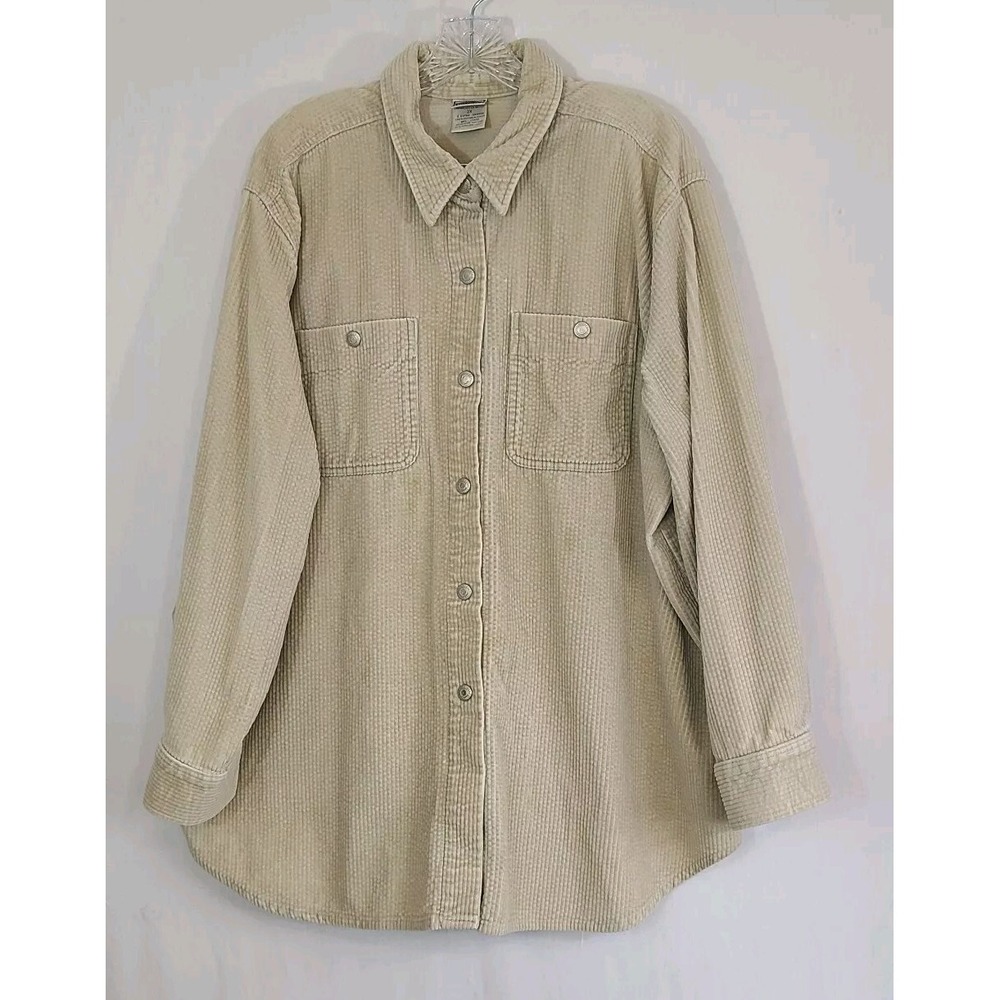 Essentials Style 2X Women's Oversized Thick Corduroy Shacket Snap Buttons Tan